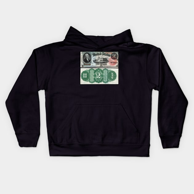 1869 $2 Dollar United States Treasury Note Kids Hoodie by DTECTN